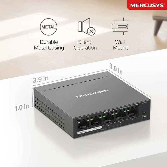 Alt view image 4 of 7 - MERCUSYS 5-Port Computer Gigabit Ethernet Switch with 4-Port PoE+, 65W PoE, Support 802.3af/at PDs, Power Management, Metal Box, Plug & Play, No Setup Required (MS105GP)