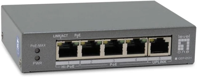 Alt view image 2 of 3 - LevelOne Unmanaged PoE+ Switch 3 x GE PoE / 1 x Hi-PoE 60W Plastic