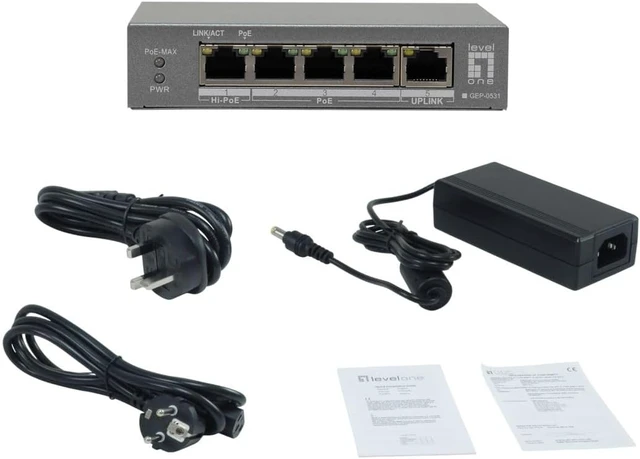 Alt view image 3 of 3 - LevelOne Unmanaged PoE+ Switch 3 x GE PoE / 1 x Hi-PoE 60W Plastic