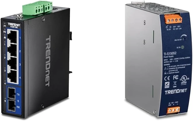 Main image of Bundle: TRENDnet 5-Port Hardened Industrial Gigabit DIN-Rail Switch, TI-G51SC, + TRENDnet 150W, 52V DC, 2.89A AC to DC DIN-Rail Power Supply, TI-S15052