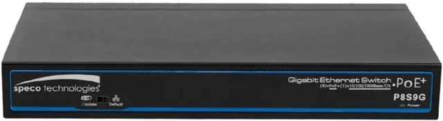 Main image of Speco P8S9G 9-Port Full Gigabit Switch, 8-Port PoE, 802.3 Af/A