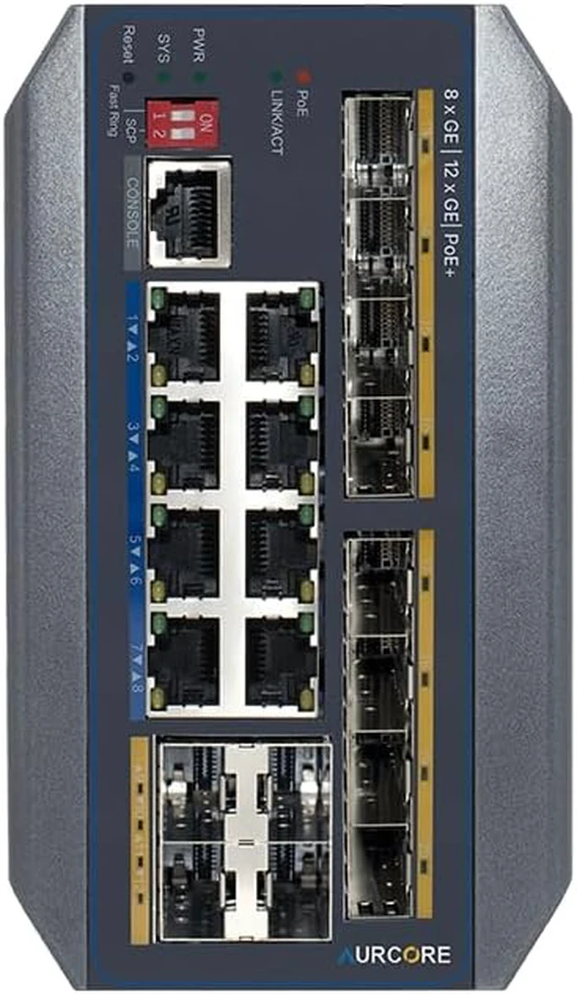 Alt view image 2 of 2 - AIS2004P 8-Port PoE+ Industrial Fiber Switch, 12 SFP, DIN-Rail Mount, VLAN QoS ACL, 3-Year Warranty