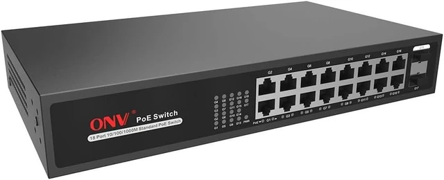 Alt view image 2 of 4 - 18-Port Full Gigabit PoE Switch,16*10/100/1000M Adaptive RJ45 Ports, 2*1000M Uplink SFP Ports,IEEE 802.3 af/at PoE Standard Unmanaged PoE Switch