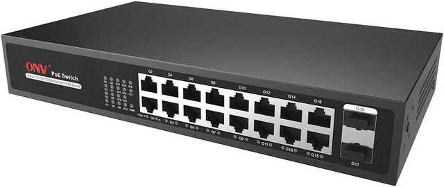Alt view image 3 of 4 - 18-Port Full Gigabit PoE Switch,16*10/100/1000M Adaptive RJ45 Ports, 2*1000M Uplink SFP Ports,IEEE 802.3 af/at PoE Standard Unmanaged PoE Switch