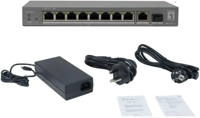 Alt view image 3 of 3 - LevelOne Switch PoE+ 8X GE PoE/1x GE/1x SFP 120W Unmanaged