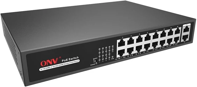 Alt view image 2 of 5 - 18-Port Gigabit Uplink PoE Switch 16*10/100Mbps 2*10/100/1000M Uplink RJ45 Ports Support IEEE802.3af/at PoE Standard Smart PoE Switch