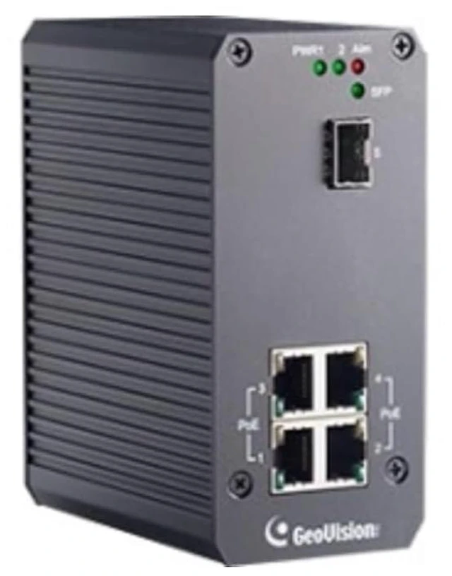 Main image of GeoVision 140-POE0410-E00 4-Port Gigabit 802.3 at POE Switch, GV-POE410-E, Auto-Negotiation, Alarm Control, 130W