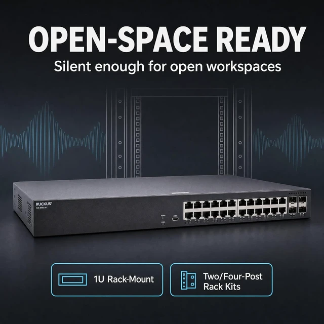 Alt view image 7 of 7 - Ruckus ICX8100-24 Managed Switch, 24× 10/100/1000 Mbps RJ-45, 4× 1GbE SFP Uplinks Enterprise Layer 2 Access Switch, No Licensing Required