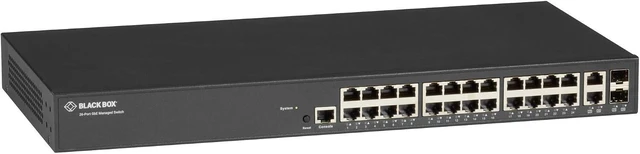 Main image of Black Box MGD Switch (24) 10/100/1000 RJ45, (2) 100/1000 DM RJ45/SFP