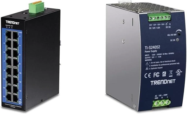 Main image of Bundle: TRENDnet 16-Port Industrial Gigabit L2 Managed DIN-Rail Switch, Layer 2 Switch, TI-G160i + TRENDnet 240W, 52V DC, 4.61A AC to DC DIN-Rail Power Supply, TI-S24052