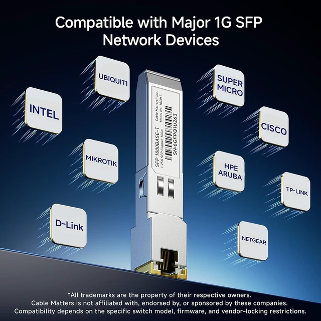 Alt view image 4 of 6 - Cable Matters 1000BASE-T Gigabit SFP to RJ45 Copper Transceiver,100m 2-Pack