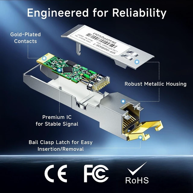 Alt view image 6 of 6 - Cable Matters 1000BASE-T Gigabit SFP to RJ45 Copper Transceiver,100m 2-Pack