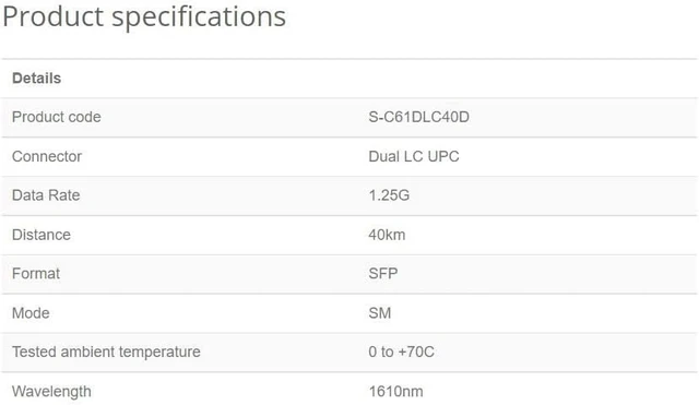Alt view image 3 of 3 - Mikrotik S-C61DLC40D SFP CWDM Module with Dual LC-Connector DDM 1.25G SM 40km and 1610nm