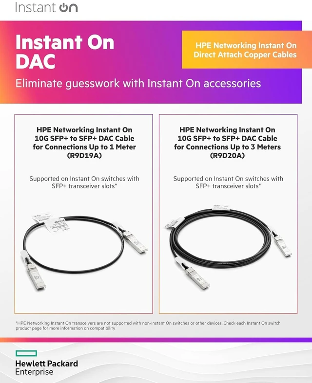 Alt view image 2 of 2 - Hewlett Packard Enterprise Aruba Instant On 10G DAC Cable for Connections up to 3 Meters (R9D20A)