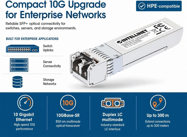 Alt view image 4 of 4 - Intellinet 10G SFP+ Transceiver, LC Duplex, 850 Nm, HPE Compatible, 4 pcs
