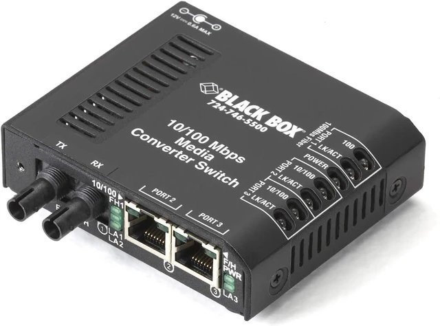 Main image of Black Box Corp Fast Ethernet Media Converter - 2 X Rj-45 1 X St Duplex - 10/100base-tx 100base-x - External Rack-mountable LBH100A-ST