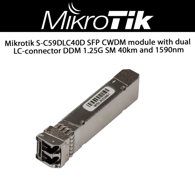 Alt view image 2 of 2 - Mikrotik S-C59DLC40D SFP CWDM Module with Dual LC-Connector DDM 1.25G SM 40km and 1590nm
