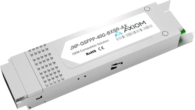 Main image of Axiom 40GBASE-SR-BiDi QSFP+ Transceiver for Juniper - JNP-QSFPP-40G-BXSR - for Data Networking, Optical Network - 1 LC 40GBase-SR BiDi Network - Optical Fiber - Multi-Mode - 40 Gigabit Ethernet - 40G