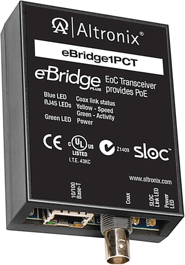 Main image of ALTRONIX EBRIDGE1PCT 25MBPS, EOC Single Port TRANSCEIVER, Passes POE from Receiver, Requires Compatible Receiver