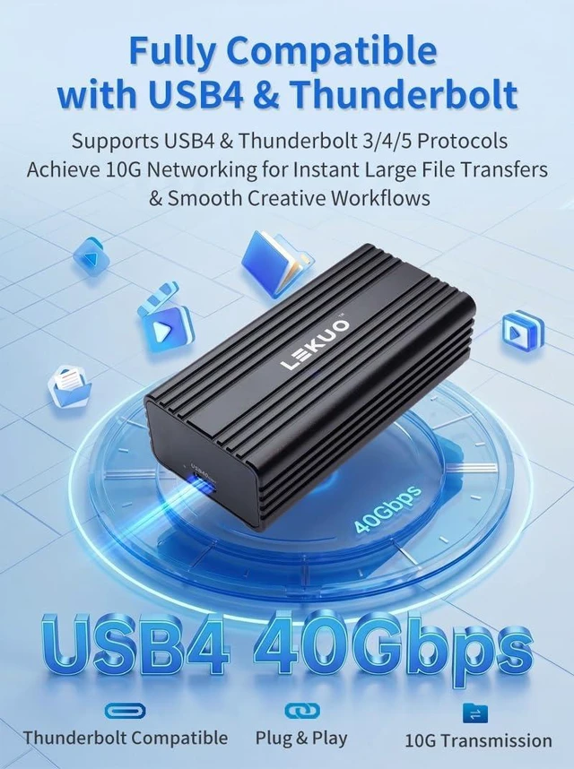 Alt view image 6 of 6 - USB 4.0 Type-C to 10 Gigabit SFP+ Port Fiber Ethernet Network Adapter USB-C to 10GbE for USB4/Thunderbolt 3/4/5, Aluminum Housing, Bus Powered, Backward Compatible with Multi Gigabit Networks