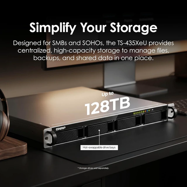 Alt view image 3 of 7 - QNAP TS-435XeU-4G-US 4 Bay Short Depth Rackmount NAS