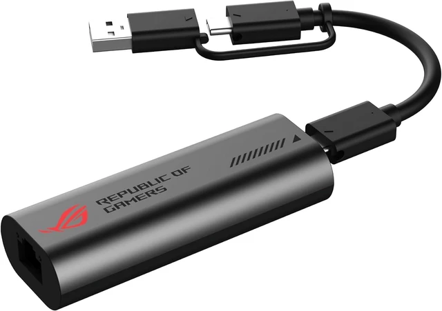 Main image of ASUS ROG USB-C10G 10GB Ethernet Adapter, 2-in-1 USB-C/USB-A Design, Compatible with Windows, macOS, iOS and Android