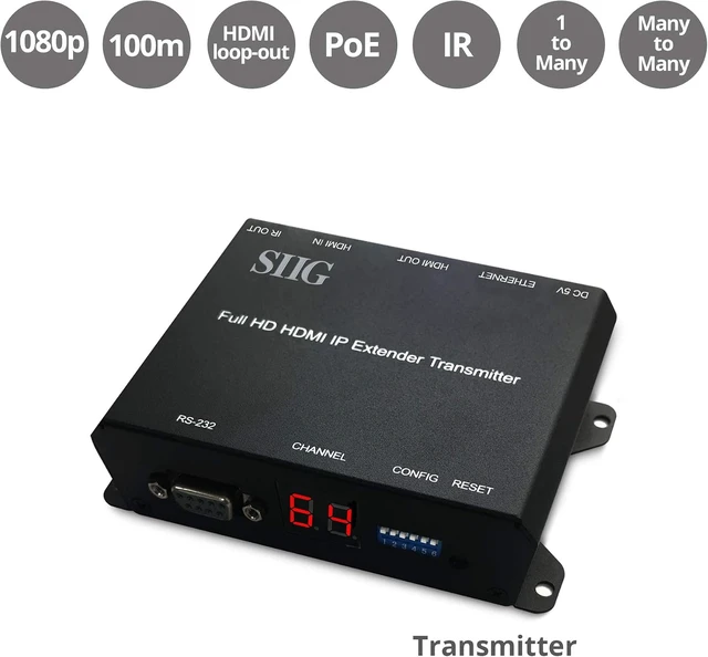 Alt view image 2 of 7 - SIIG 1080p HDMI Over IP Transmitter, PoE, IR, RS-232, TAA, CE-H26411-S1