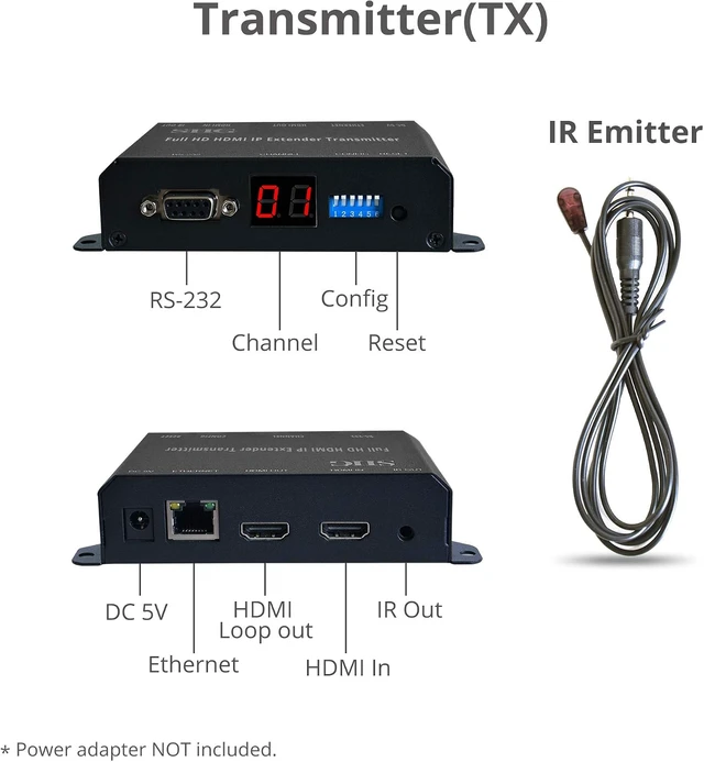Alt view image 6 of 7 - SIIG 1080p HDMI Over IP Transmitter, PoE, IR, RS-232, TAA, CE-H26411-S1