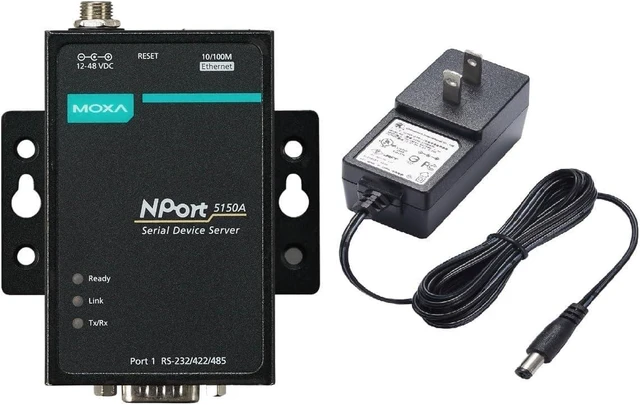 Main image of Moxa NPort 5150A with Adapter - 1 Port Device Server, 10/100BaseT(X) Ports, RS-232/422/485, DB9 Male, 12~48VDC