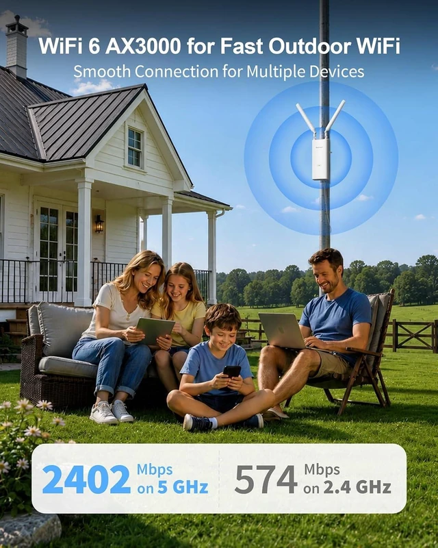 Alt view image 5 of 6 - BrosTrend AX3000 Outdoor WiFi Extender Long Range, WiFi 6, Gigabit PoE WPA3