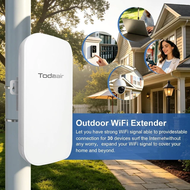 Alt view image 4 of 7 - Outdoor WiFi Extender 1200Mbps Dual Band, WiFi 6/7 WPA3-Enterprise, IP65 Weatherproof, AP & Repeater Mode,Transmission Range Up to 300 feet,Applicable to Gardens,courtyards,Factories