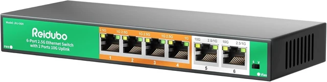 Main image of 6-Port 10Gb Ethernet Switch Unmanaged, 2 x 10Gb RJ45 Uplink Ports + 4 x 2.5Gb Base-T Ports, Compatible with 10G/5G/2.5G/1G, Fanless Metal , VLAN, Plug-and-Play Network Switch for NAS, AP, PC
