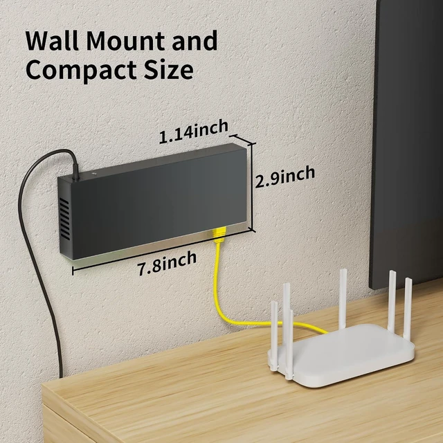Alt view image 7 of 7 - 6-Port 10Gb Ethernet Switch Unmanaged, 2 x 10Gb RJ45 Uplink Ports + 4 x 2.5Gb Base-T Ports, Compatible with 10G/5G/2.5G/1G, Fanless Metal , VLAN, Plug-and-Play Network Switch for NAS, AP, PC