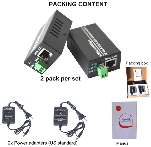Alt view image 7 of 7 - IP Ethernet Over Twisted Pair Extenders up to 300M(1000FT),Ethernet Over RJ45 Cat5/6 Network Cable up to 500M (1650FT) for HD Network IP Cameras 2 Pack