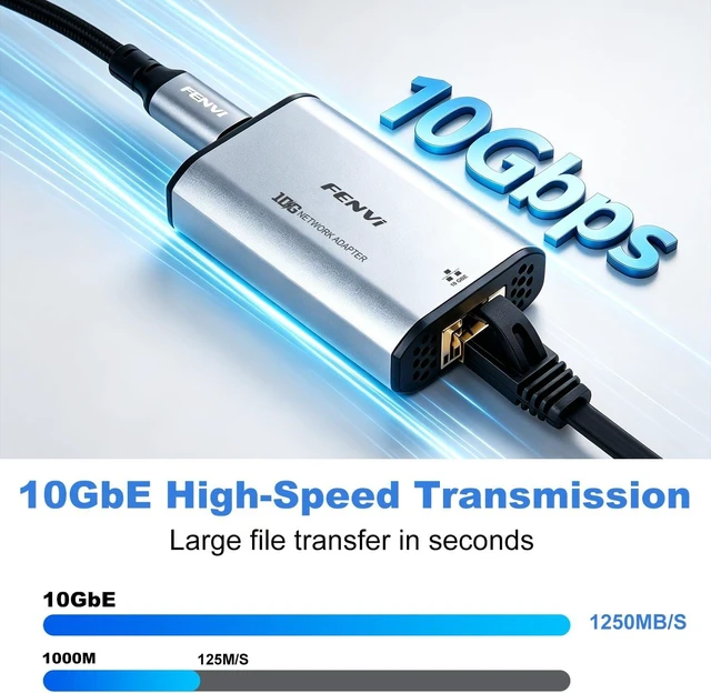 Alt view image 2 of 7 - Fenvi 10Gbps USB-C Ethernet Adapter RTL8159 Mac NAS Gaming USB-C Compatible