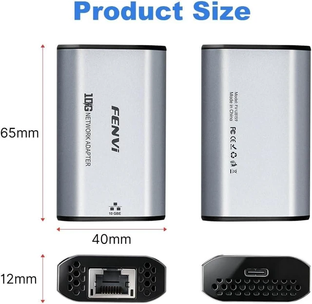 Alt view image 7 of 7 - Fenvi 10Gbps USB-C Ethernet Adapter RTL8159 Mac NAS Gaming USB-C Compatible