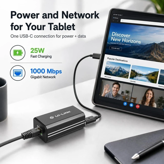 Alt view image 3 of 6 - Gigabit PoE to USB-C Adapter, 25W PD Charging and 1000Mbps Ethernet, IEEE 802.3af/at Converter for Tablets, Kiosks, Cameras and Echo Hub