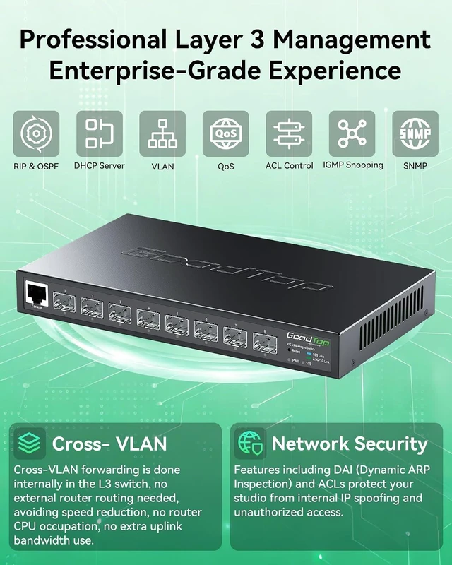 Alt view image 4 of 7 - 8-Port 10G SFP+ Switch, Layer 3 Managed, Enterprise Network Fiber Switch