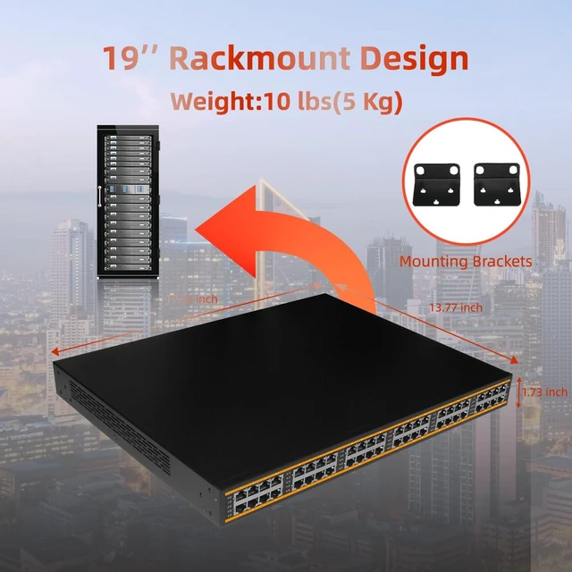 Alt view image 7 of 7 - 24 Port 802.3bt 10G PoE++ Injector, 24 Port 90W PoE++@900W, 1G/2.5G/5G/10Gbps PoE++ Midspan(Model:PE924R-10G-BT-900W)
