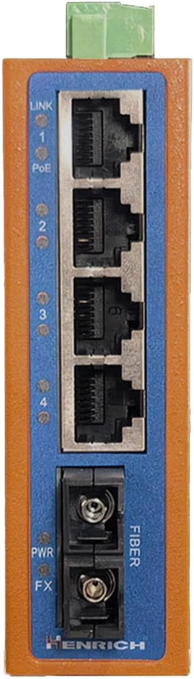 Alt view image 2 of 4 - Henrich 5-Port Industrial Ethernet PoE+ DIN-Rail Switch, SC Fiber, 2km