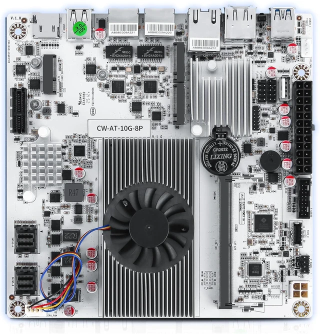 Alt view image 4 of 6 - StoneStorm 8-Bay NAS Mini-ITX Motherboard with fan, 10GB AQC113C NIC, Dual 2.5GbE port, DDR5 MAX 48G, Dual M.2 NVMe 2280, PCI-E x4, Type-C 10Gbps, Dual 4K Display, TF slot (N150 with 2 SFF-8643 cable)
