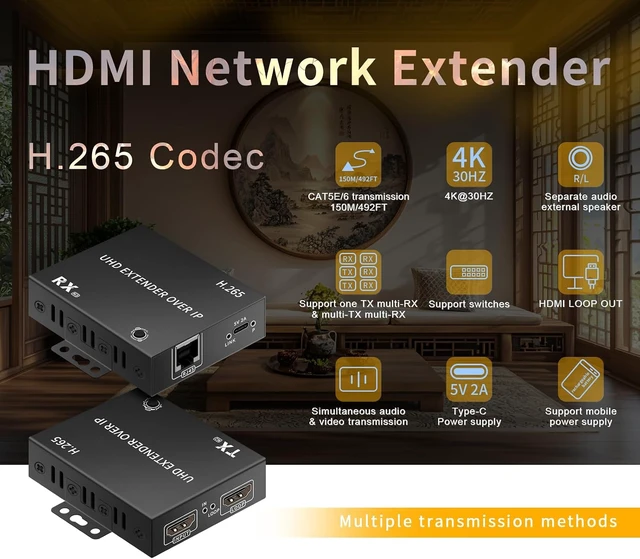 Alt view image 2 of 7 - 4K HDMI Over Ethernet Extender TCP/IP 492ft