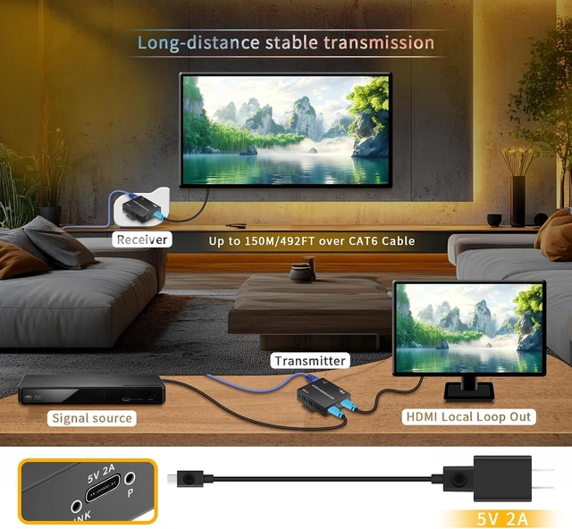 Alt view image 7 of 7 - 4K HDMI Over Ethernet Extender TCP/IP 492ft
