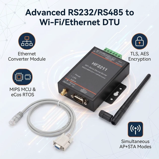 Alt view image 3 of 7 - HF2211, HF2211 Serial Device Server, RS232/485/422 to WiFi and Ethernet DTU Short Message Communication Module, 5-36VDC Serial Data, Device Servers