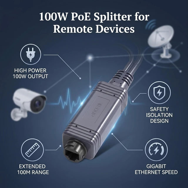 Alt view image 6 of 7 - Eujgoov High Power 100W PoE Splitter Gigabit Ethernet Adapter 100m Transfer Distance for Security Cameras VoIP Phones Fast Data Transfer Isolation Design Easy Setup