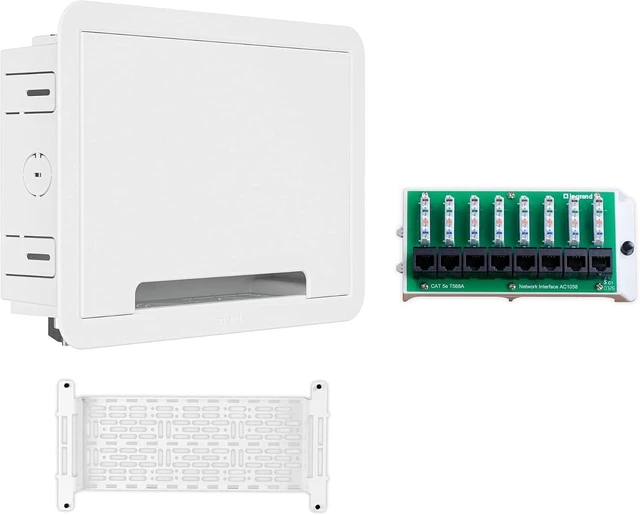 Main image of Legrand On-Q 9 in-Wall Media Enclosure + 8-Port Cat5e Network Interface Module Bundle Recessed Structured Wiring Box with Ethernet Distribution Panel