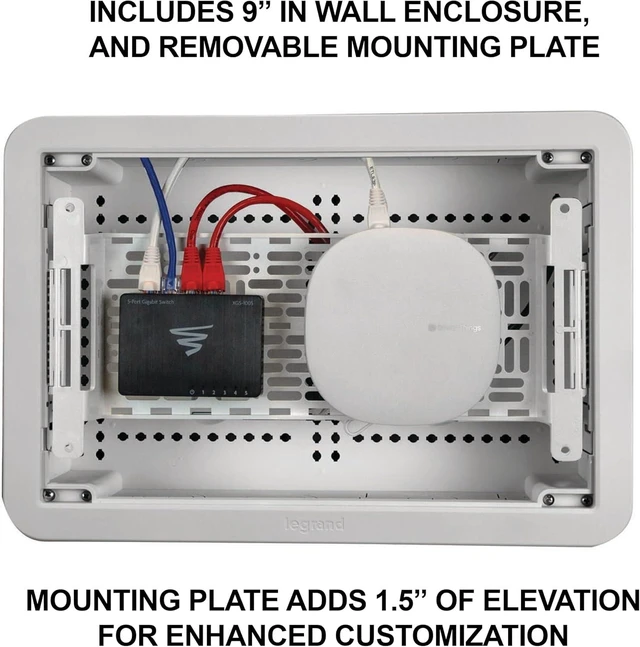 Alt view image 5 of 7 - Legrand On-Q 9 in-Wall Media Enclosure + 8-Port Cat5e Network Interface Module Bundle Recessed Structured Wiring Box with Ethernet Distribution Panel