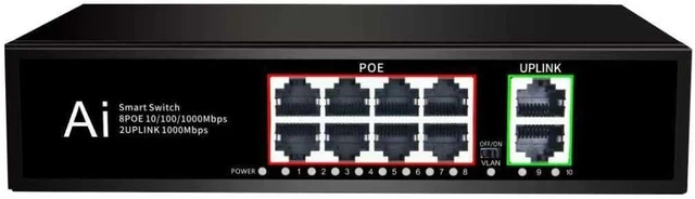 Main image of 8Port Gigabit PoE Switch with 2Uplink Gigabit Ports, 10Port Unmanaged Ethernet PoE Switch with 120W Power, Support IEEE802.3af/at, VLAN, Metal Housing, Plug & Play (EW-08G20GB)