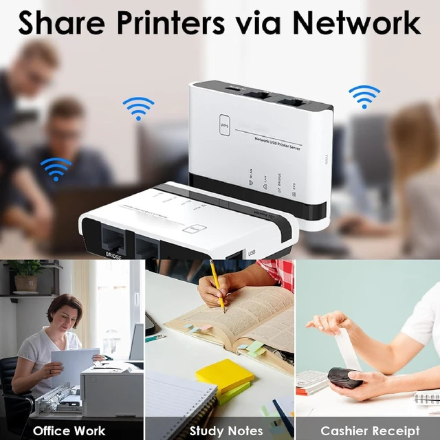 Alt view image 3 of 7 - Cuifati USB Printer Server with 2 Ports 10/100Mbps, Wired Wireless Network Print Server for Home Office 7 8 10 11 OS X (US Plug)