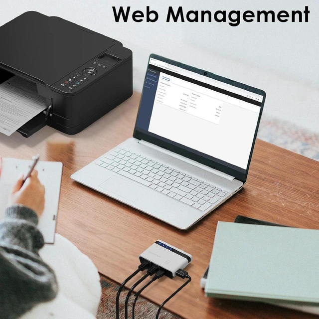 Alt view image 2 of 7 - Cuifati USB Printer Server with 2 Ports 10/100Mbps, Wired Wireless Network Print Server for Home Office 7 8 10 11 OS X (US Plug)